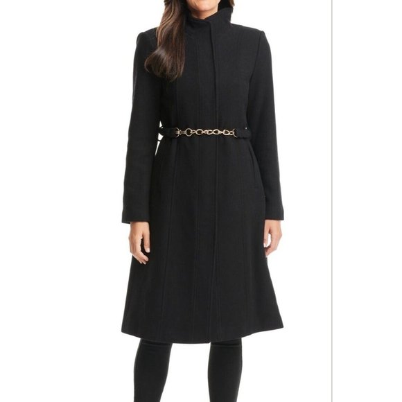Vince Camuto Jackets & Blazers - VINCE CAMUTO Women's XL Black Long Wool Blend Trench Coat Chain Belt $440 New